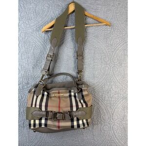 Burberry Beige House Check Canvas Leather Classic Print Bag